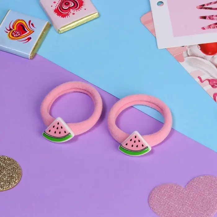 Резинка для волос &laquo;Летнее настроение&raquo;, набор 2 шт., арбуз, 3.5 см, розовая
