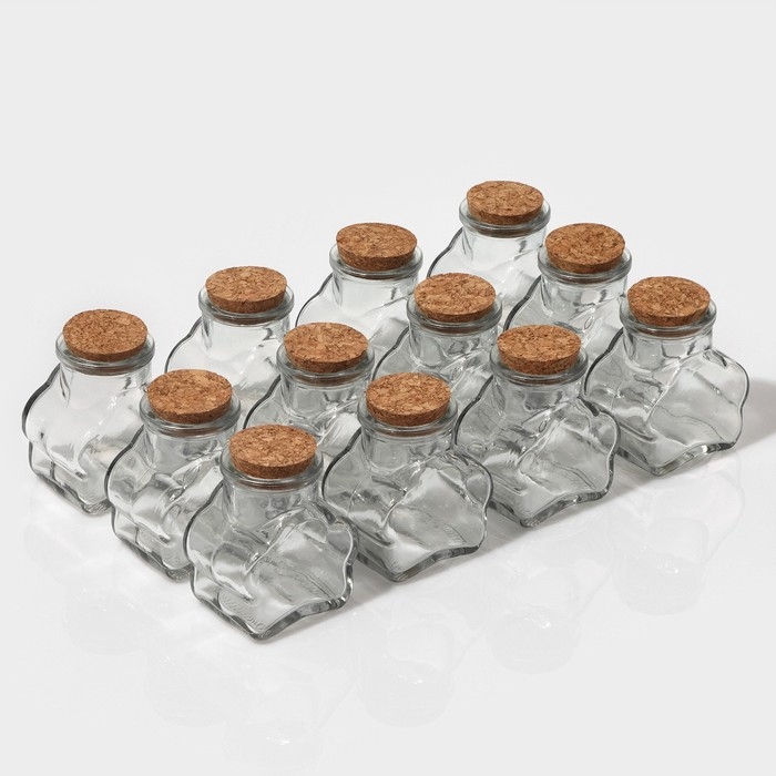 Набор стеклянных баночек для сыпучих продуктов с пробковой крышкой Доляна &laquo;Парфе. Облачко&raquo;, 100 мл, 6,5&times;5&times;7,5 см, 12 шт