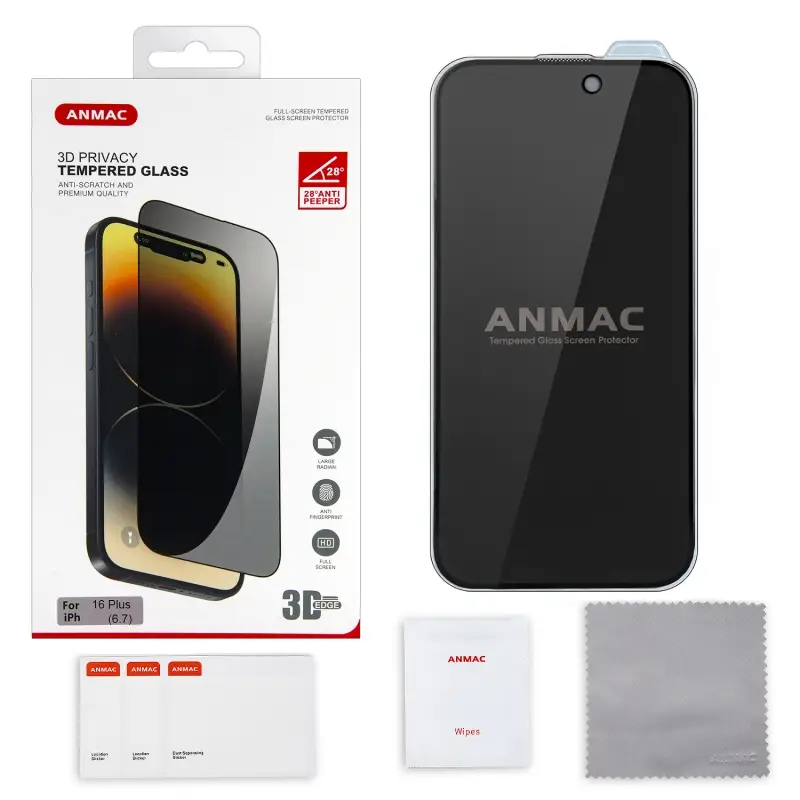 Защитное стекло iPh 16 Plus (6.7) ANMAC 3D Privacy с сеточкой Арт.1137495