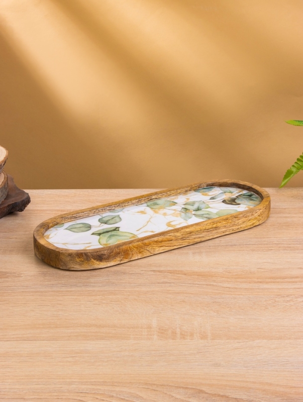 Набор розеток на подносе "Листья" (3 шт) дерево манго 33,5х13х6,5 см