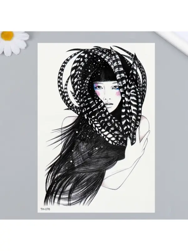 Переводная тату на тело цветная &laquo;Девушка в перьях&raquo;, 21&times;14.8 см