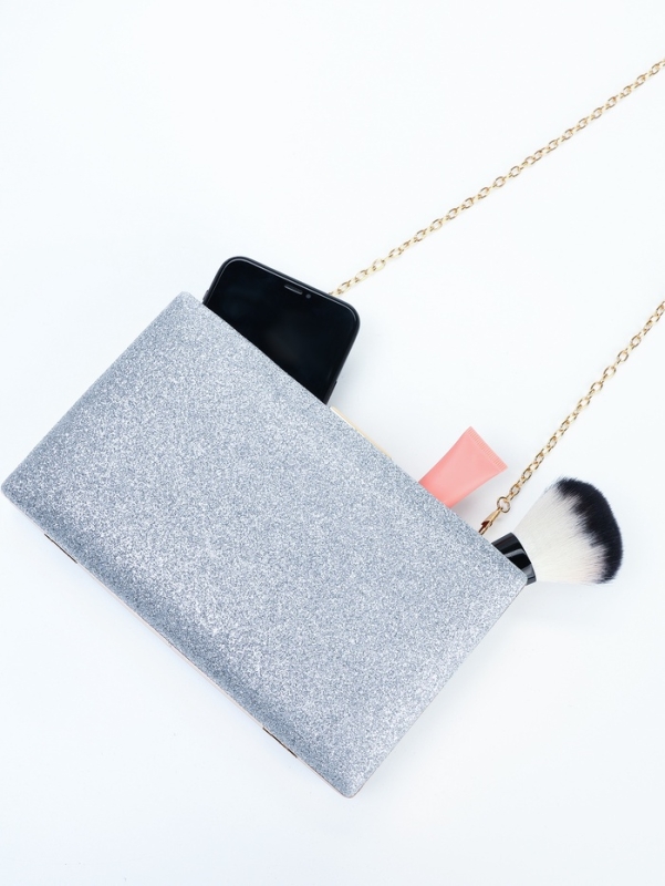 Сумка жен,  17,5*5*9, отд на фермуаре, цепь, серебро