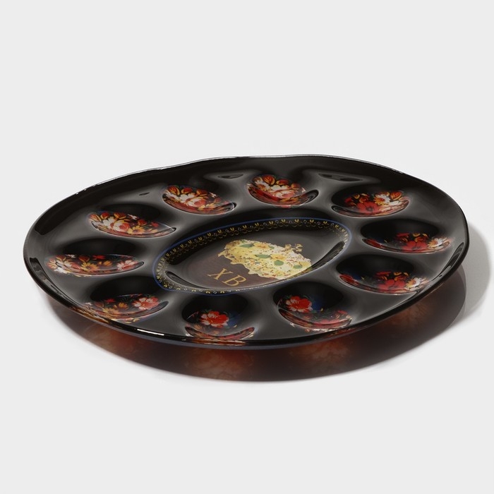 Подставка для яиц Доляна &laquo;Пасха&raquo;, 10 ячеек, 24&times;20,5 см, стекло, цвет чёрный