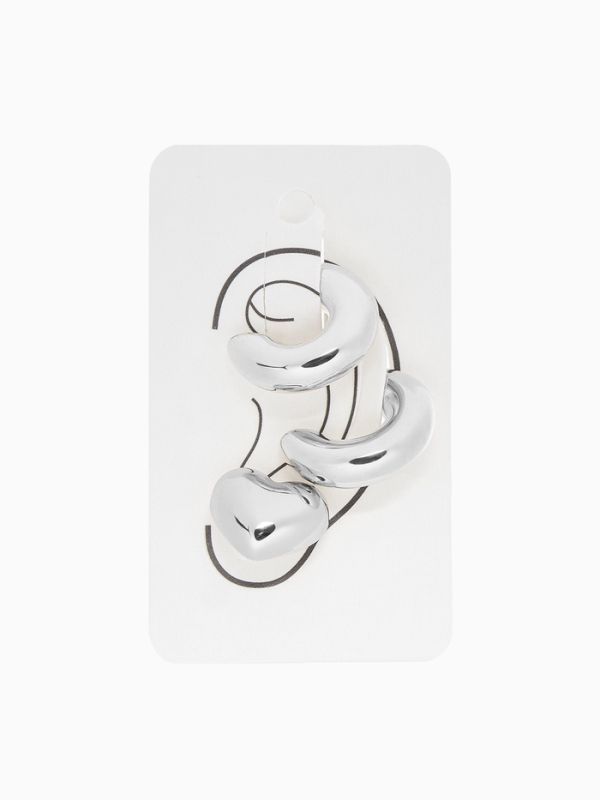 Набор серьги и каффы 3 шт. &laquo;Бублик&raquo; сердце, цвет серебро