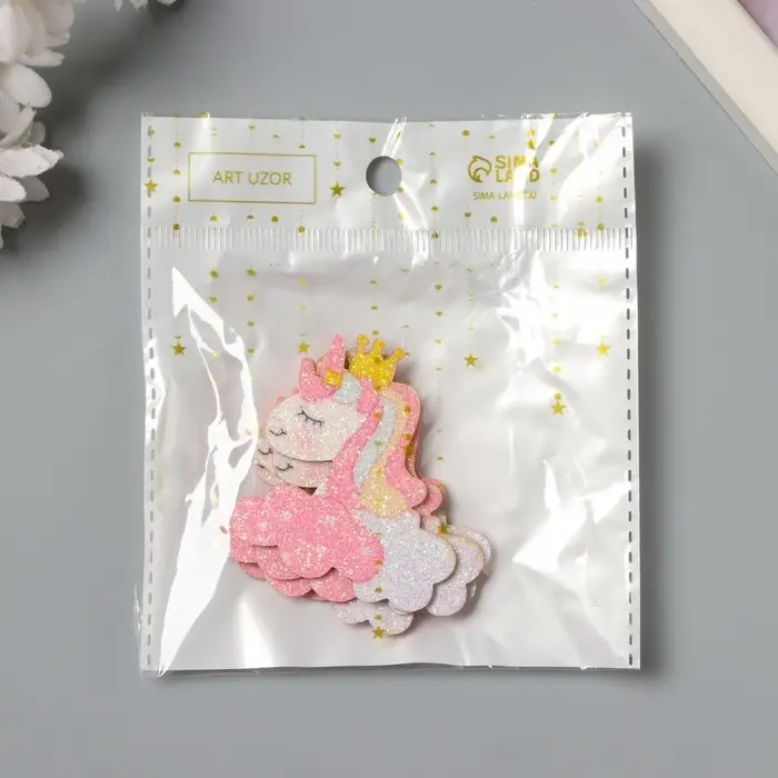 Декор для творчества войлок блеск "Единорог в облаках" 5х4,8 см