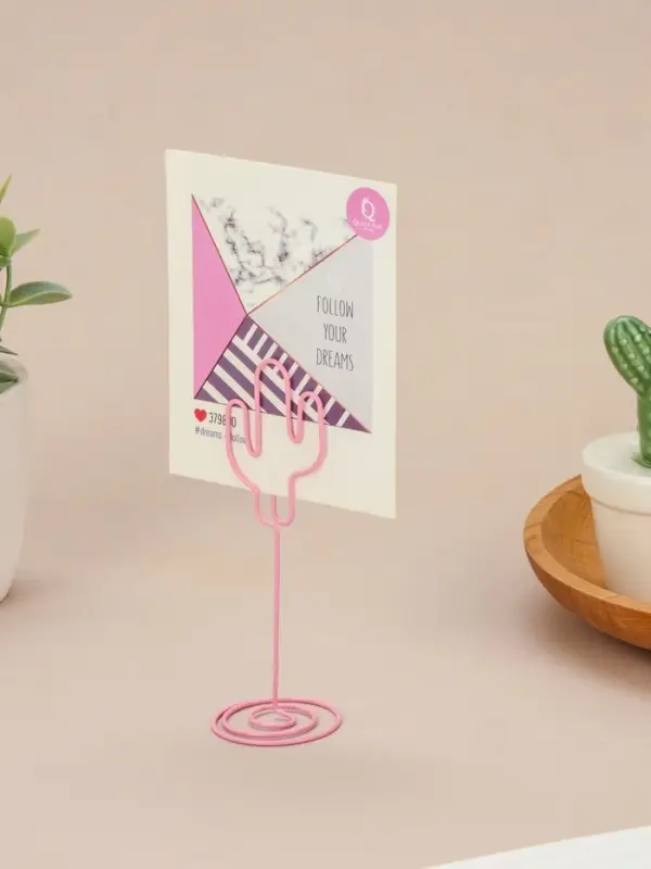 Подставка под ценник, фото &laquo;Кактус&raquo;, с зажимом, 3.5&times;4&times;11 см, розовый