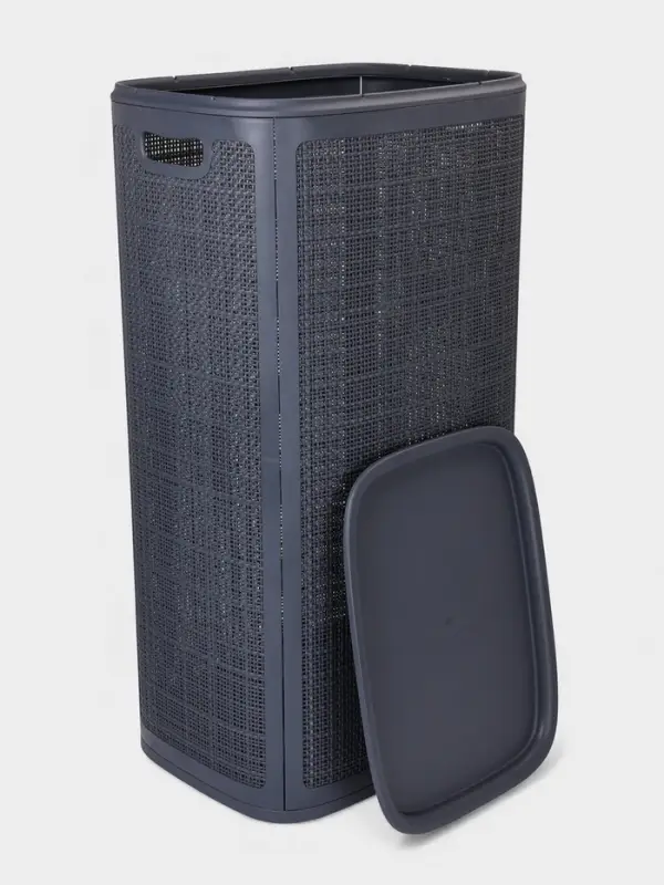 Плетёная корзина для белья с крышкой "Лён" 100л 43&times;32&times;80см, цвет графит