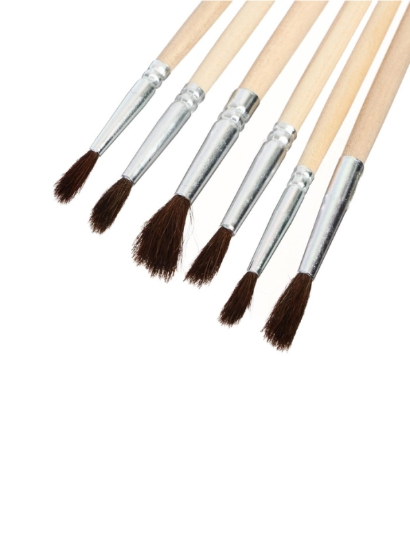 Набор кистей пони 6 штук (круглые:№ 2, 4, 6, 8, 10, 12), с деревянными ручками, на блистере