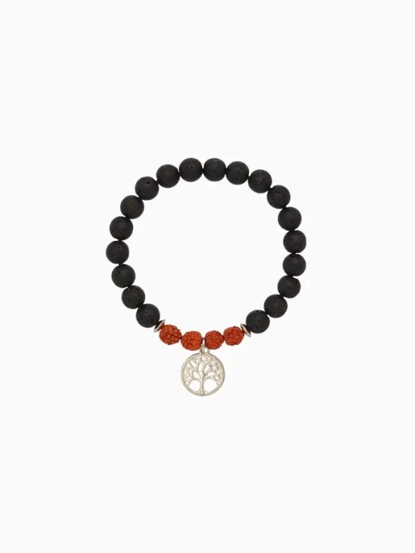 Браслет "Древо жизни" лава, рудракша, длина 18 см, цв. чёрный, коричневый