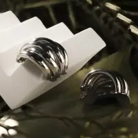 Серьги металл "Кольца" 6 рядов, тренд, цвет золото