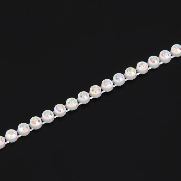 Стразы на нитях, с голографией, 3 мм, 9 &plusmn; 1 м, цвет белый