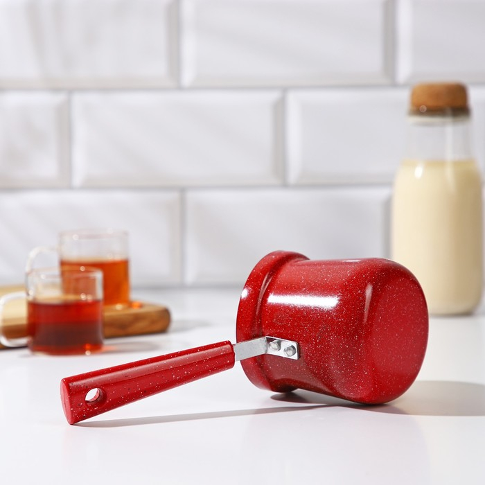 Турка Доляна &laquo;Мрамор рэд&raquo;, 400 мл, d=8 см, пластиковая ручка, антипригарное покрытие, индукция, цвет красный