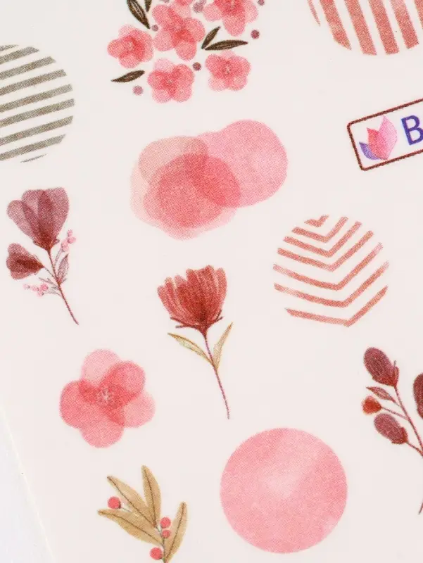 Слайдеры для ногтей &laquo;Цветочки и листочки&raquo;, красные, розовые