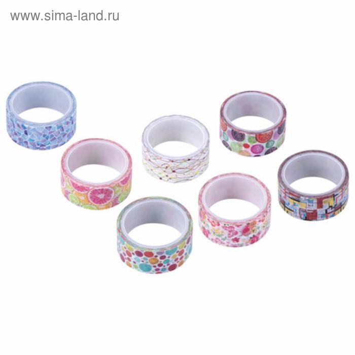 Клейкие WASHI-ленты для декора Клейкие WASHI-ленты для декора "Микс №2", 15 мм х 3 м (набор 7 шт) рисовая бумага