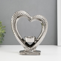 Подсвечник керамика на 1 свечу "Сердце на подставке" d=4 см серебро 17х5,5х19,5 см