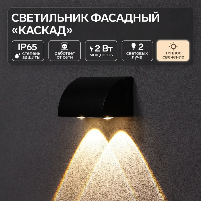 Светильник фасадный &laquo;Каскад&raquo;, FSD-094, 2 Вт, 3000К, 2 луча, IP65, 220 В, металл, черный