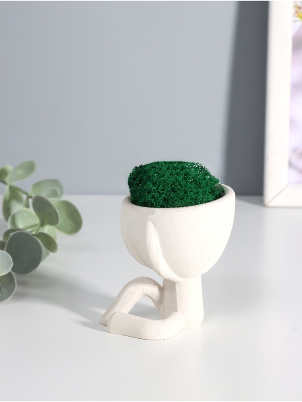 Кашпо бетонное "Мистер Грин" со мхом 6,7*6*6,5 см белый (мох зеленый стабилизированный)