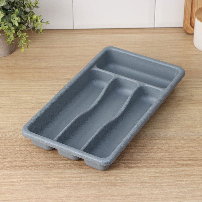 Лоток для столовых приборов, 36&times;20&times;5 см, 4 отделения, цвет серый