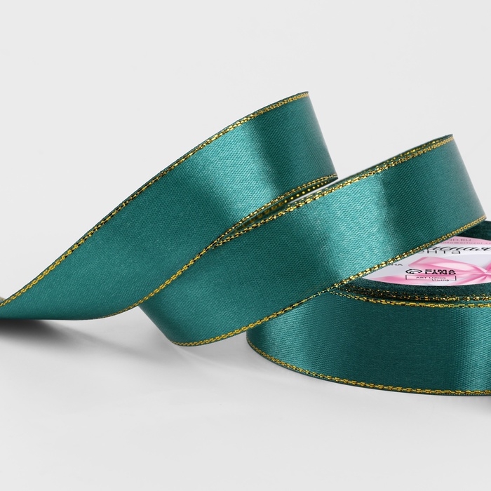 Лента атласная «Золотые нити», 25 мм × 23 ± 1 м, цвет изумрудный №70 Лента атласная «Золотые нити», 25 мм × 23 ± 1 м, цвет изумрудный №70