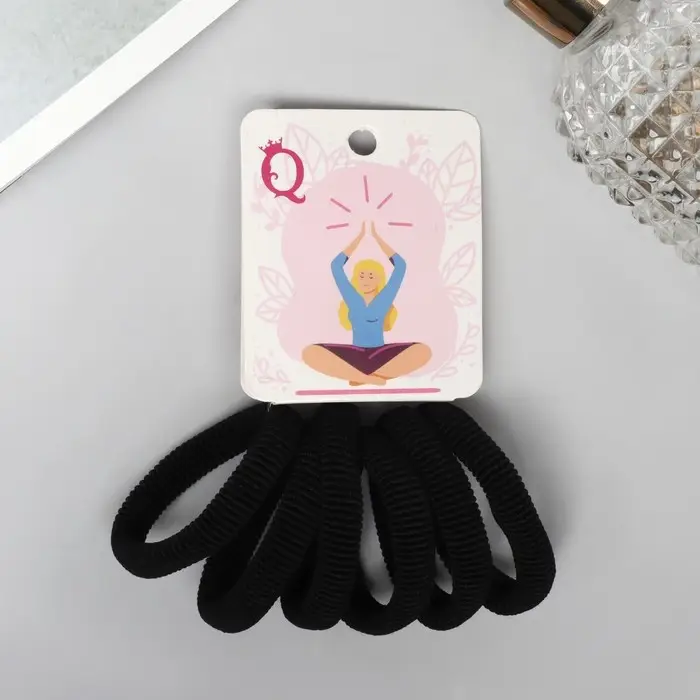 Резинка для волос "Вероника" (набор 6 шт) йога, 4 см, чёрный