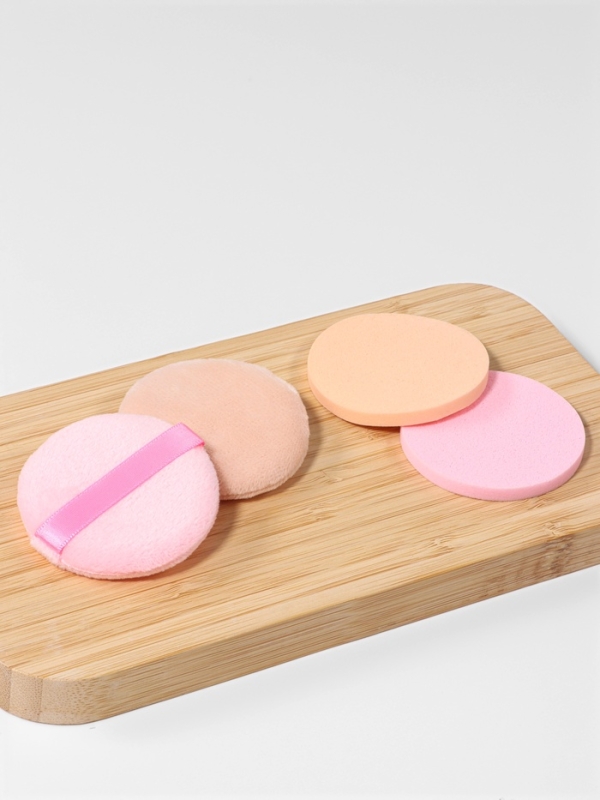 Набор д/макияжа 4шт: 2 пуховки, 2 спонжа латекс/полиэстер роз/беж пакет QF