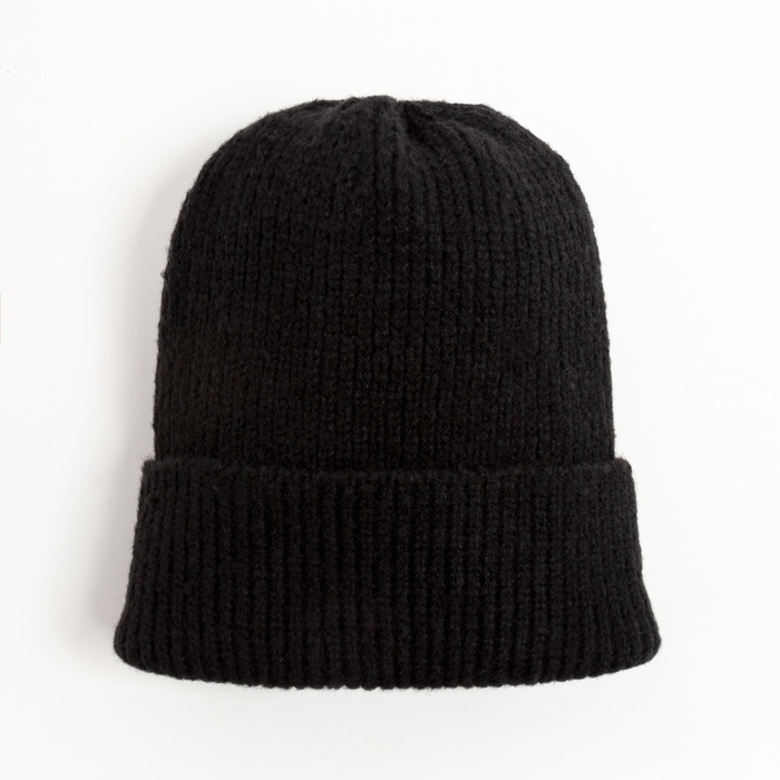 Шапка женская MINAKU с отворотом, размер 54-56, цвет чёрный