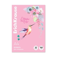 Бумага для акварели А4, 20 листов, ErichKrause "Колибри", блок 180 г/м&sup2;, 100% белизна, в картонной папке