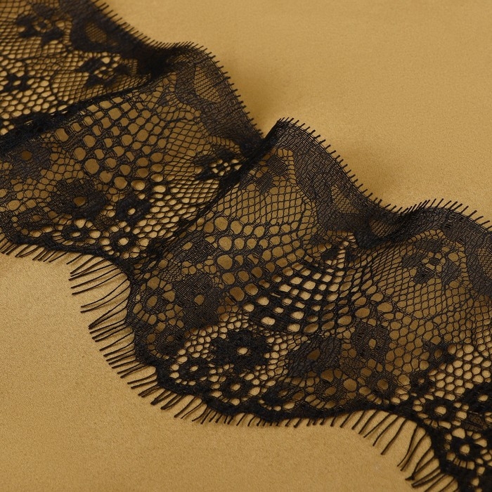 Кружево реснички, 90 мм &times; 9 &plusmn; 0,5 м, в бобине 3 шт по 3 м, цвет чёрный