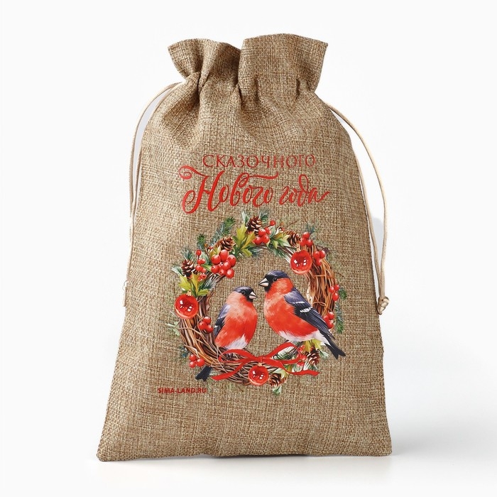 Мешок подарочный с термонаклейкой «Новогодний венок», 20 х 30 см , Новый год Мешок подарочный с термонаклейкой «Новогодний венок», 20 х 30 см , Новый год