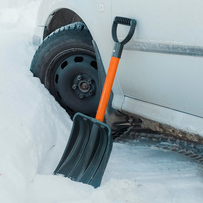 Лопата автомобильная пластиковая, ковш 260 &times; 300 мм, с оцинкованной планкой, металлический черенок (длина &plusmn; 7 см), Greengo