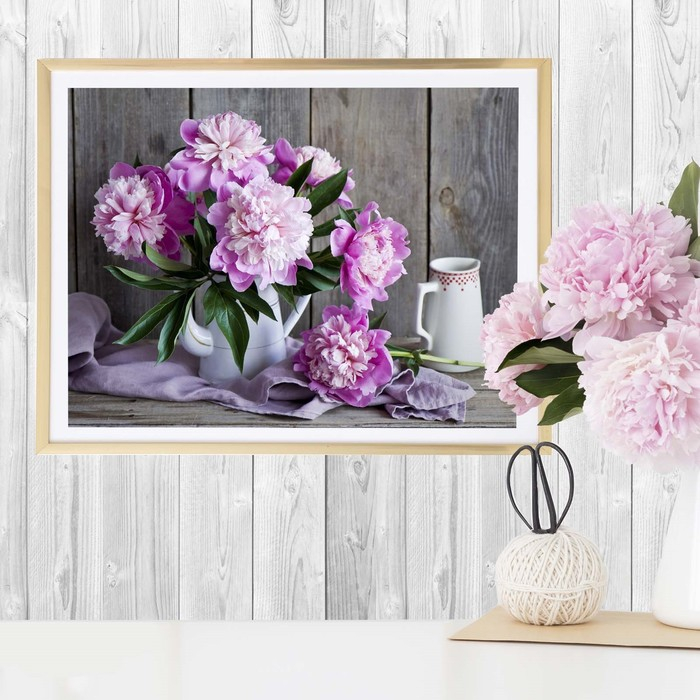 Алмазная мозаика с частичным заполнением на холсте &laquo;Пионы&raquo;, 40 х 30 см