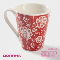 Кружка Доляна &laquo;Цветы на красном&raquo;, 280 мл, фарфор, красная