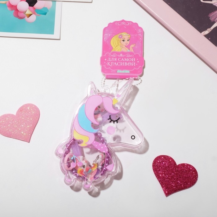 Набор детский Набор детский "Выбражулька" 5 предметов: 2 заколки, браслет, клипсы, кольцо, единорог, цветной