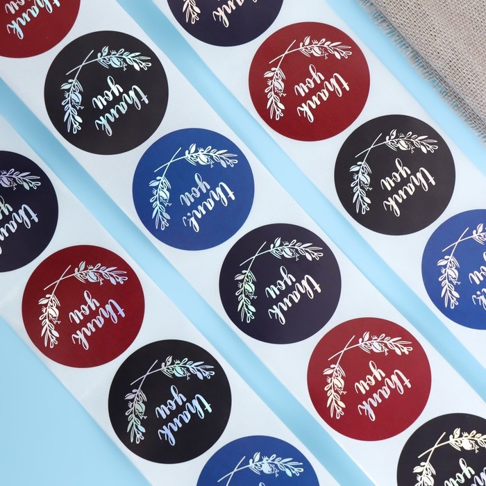 Наклейки в рулоне "Thank you",голография,500 шт,3,8 х 3,8 см