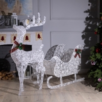 Светодиодная фигура «Олень с санями», олень: 65 × 123 × 25 см, сани: 110 × 55 × 45 см, металл, текстиль, 220 В, свечение мульти Светодиодная фигура «Олень с санями», олень: 65 × 123 × 25 см, сани: 110 × 55 × 45 см, металл, текстиль, 220 В, свечение мульти