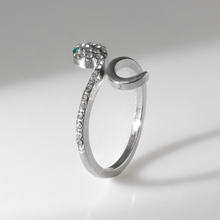 Новый год! Символ года 2025! Кольцо &laquo;Змея&raquo; миниатюрная, цвет бело-зелёный в серебре, безразмерное