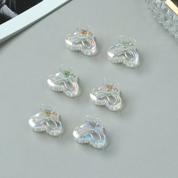 Краб для волос "Аванти" (набор 6 шт) сердце двойное, 2,5 см, прозрачный