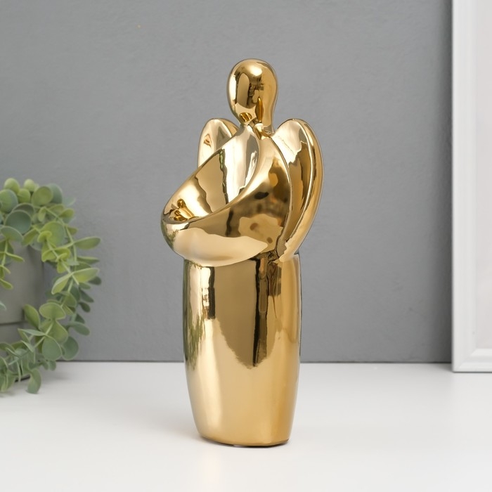 Подсвечник керамика на 1 свечу "Ангел" d=3,5 см золото 14х9,5х25 см