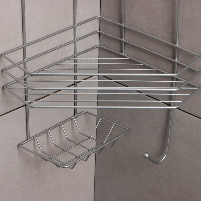 Полка угловая с мыльницей и вешалкой 2-х ярусная, 25,5&times;42,5 см, цвет хром