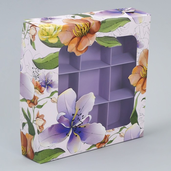 Коробка для конфет, кондитерская упаковка, 9 ячеек, &laquo;Для тебя&raquo;, 14.7 х 14.7 х 3.5 см