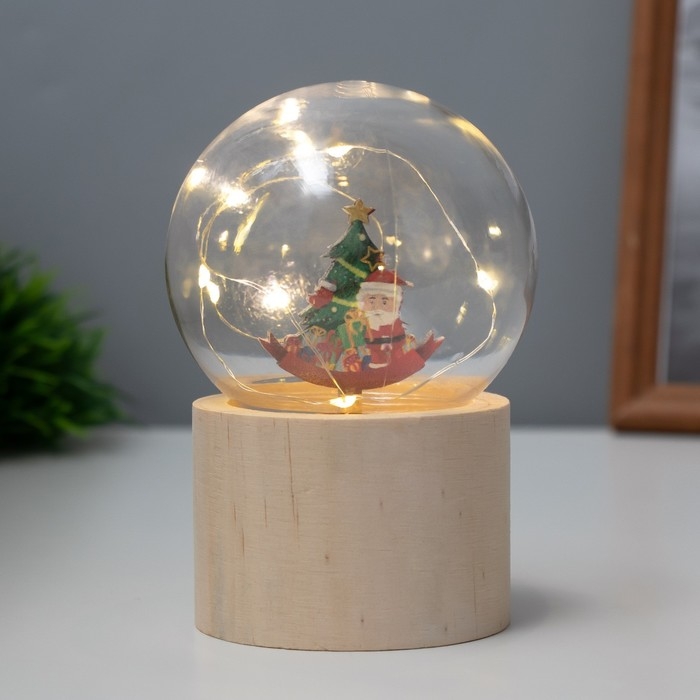 Ночник &laquo;Шар-дед мороз у елки&raquo; LED 3хAG10 шар 8см 6,5х6,5х11,5см