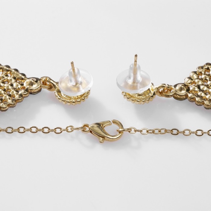 Гарнитур 2 предмета: серьги, кулон &laquo;Лотос&raquo;, цвет бело-сиреневый в золоте, 48 см