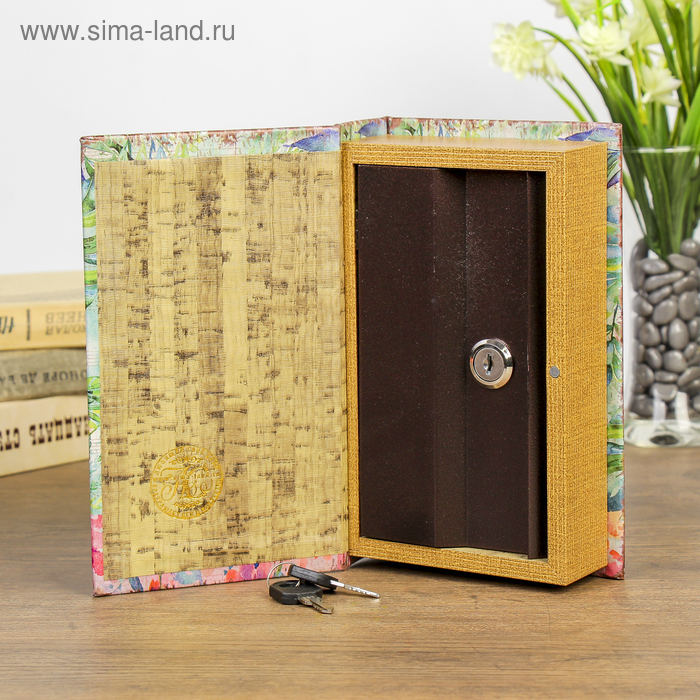 Сейф-книга дерево "Цветы, нарисованные акварелью" кожзам 21х13х5 см