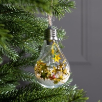 Ёлочный шар «Шишки с желтой мишурой», батарейки, 5 LED, свечение белое Ёлочный шар «Шишки с желтой мишурой», батарейки, 5 LED, свечение белое