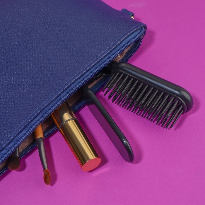 Расчёска массажная, складная, с зеркалом, 3 &times; 10 см, цвет чёрный