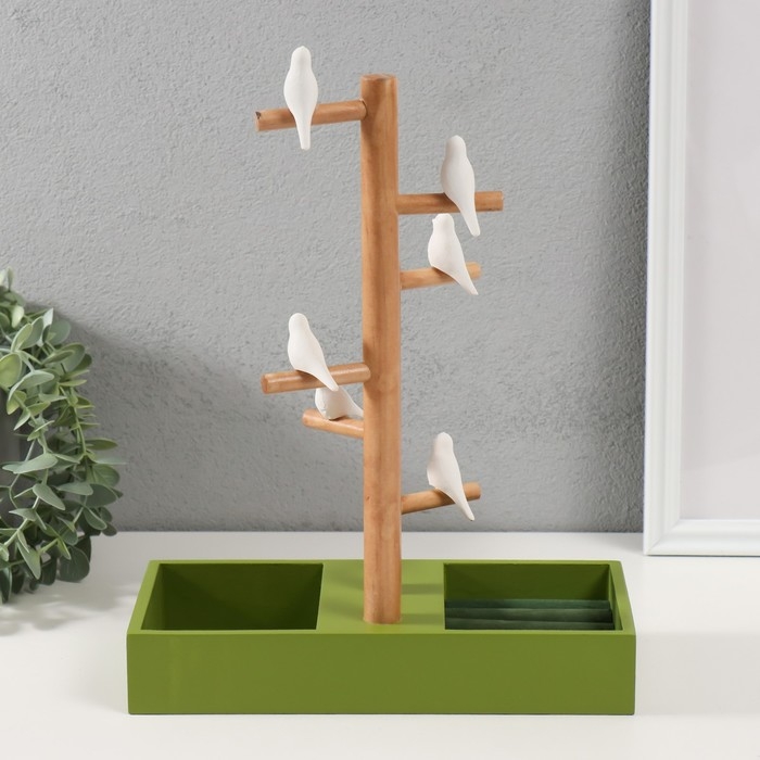 Сувенир дерево подставка для украшений Сувенир дерево подставка для украшений "Птички на дереве" зелёный 24х12х32 см