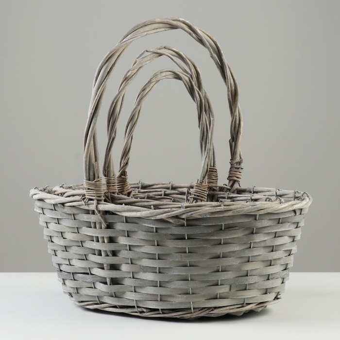 Набор корзин плетеных, 39х30х15х37 см, 33х25х13,5х32 см, 27х20х12х27 см, 3 шт, серые, ива Набор корзин плетеных, 39х30х15х37 см, 33х25х13,5х32 см, 27х20х12х27 см, 3 шт, серые, ива