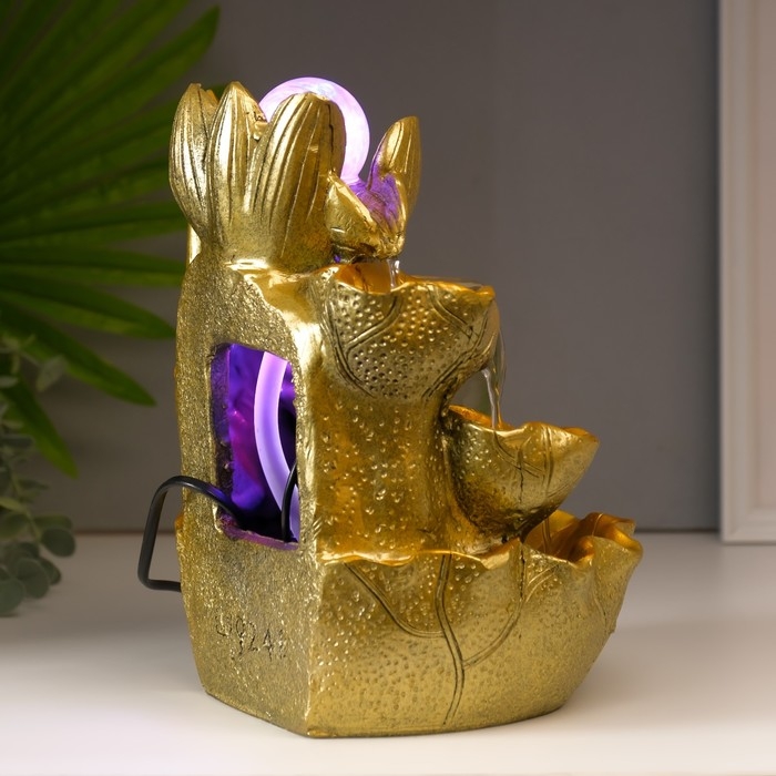 Фонтан настольный от сети, подсветка Фонтан настольный от сети, подсветка "Золотой карп и лотосы" золото 26х18х17 см