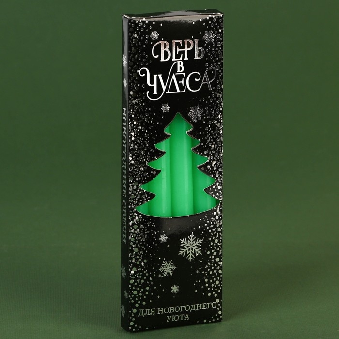Новогодние восковые свечи &laquo;Новый год: Верь в чудеса&raquo;, набор 4 шт., зеленые, 15 х 1 х 1 см.