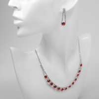 Набор 2 предмета: серьги, колье &laquo;Листопад&raquo; кружочки, цвет красно-белый в серебре, 32 см